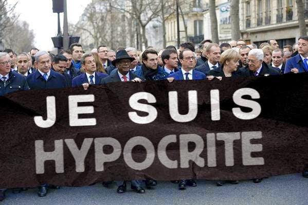 Je Suis Hypocrite manifestacion, paris, lideres, politicos, europa, hipocresia, cartel