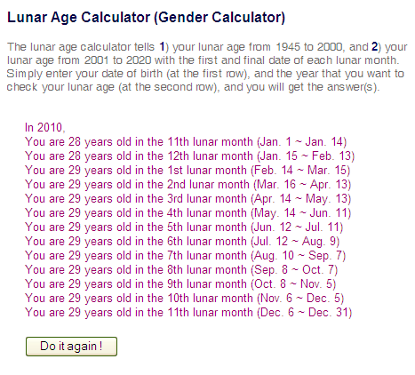 Chinese Birth Chart Gender Prediction 2011
