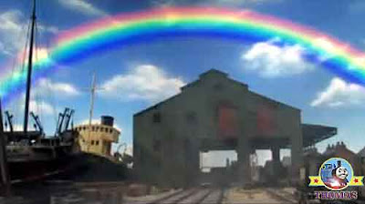 Thomas tank red blue yellow orange green colorful rainbow in the sky Thomas the train and friends