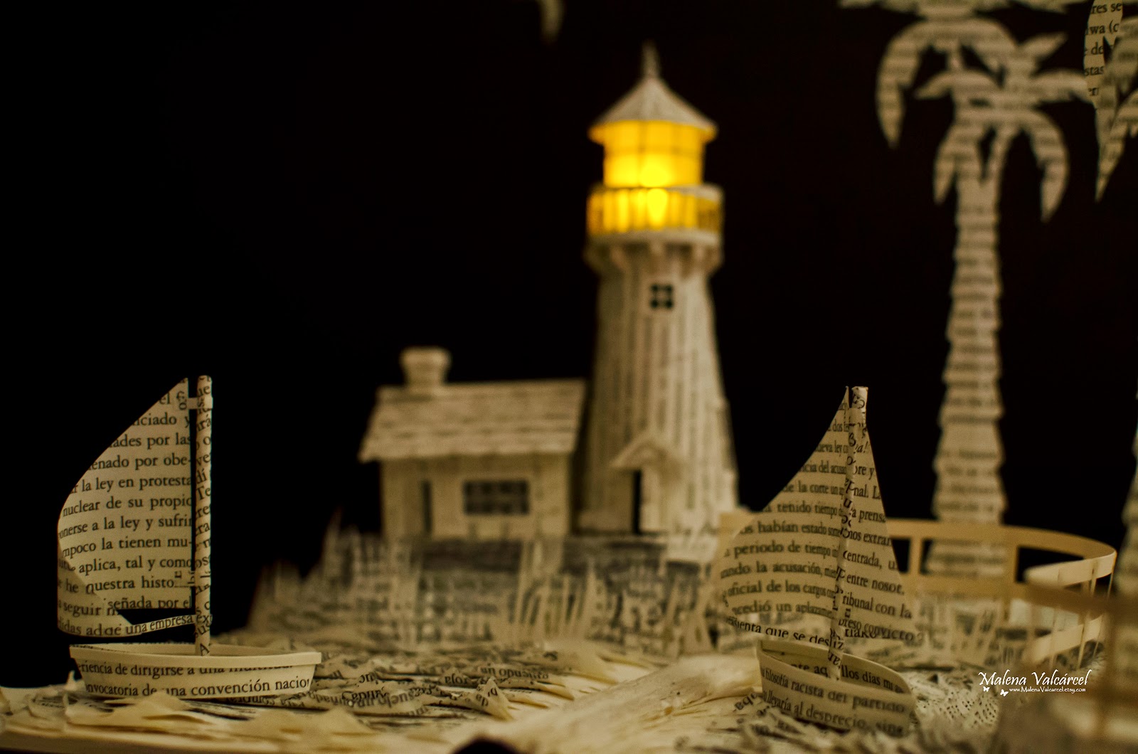 Malena Valcárcel original Art Book Sculpture Harbour with Lighthouse