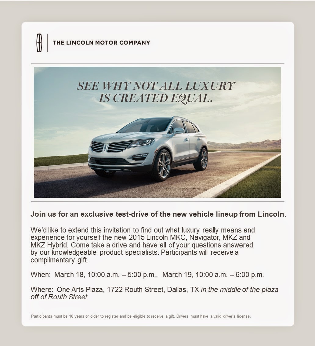 Lincoln Test Drive One Arts Plaza March 18 19