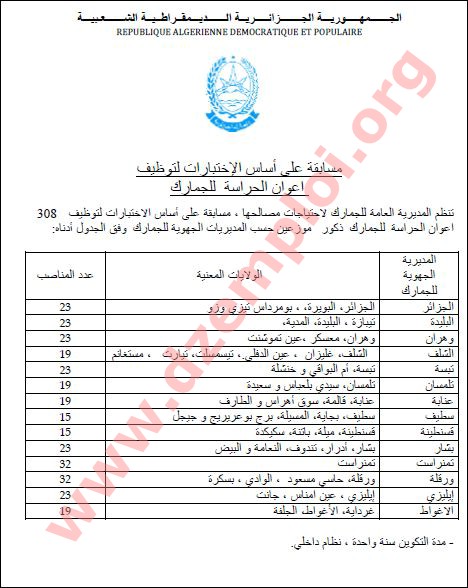 إعلان مسابقة توظيف أعوان الحراسة في صفوف الجمارك الجزائرية Agent+de+Surveillance4