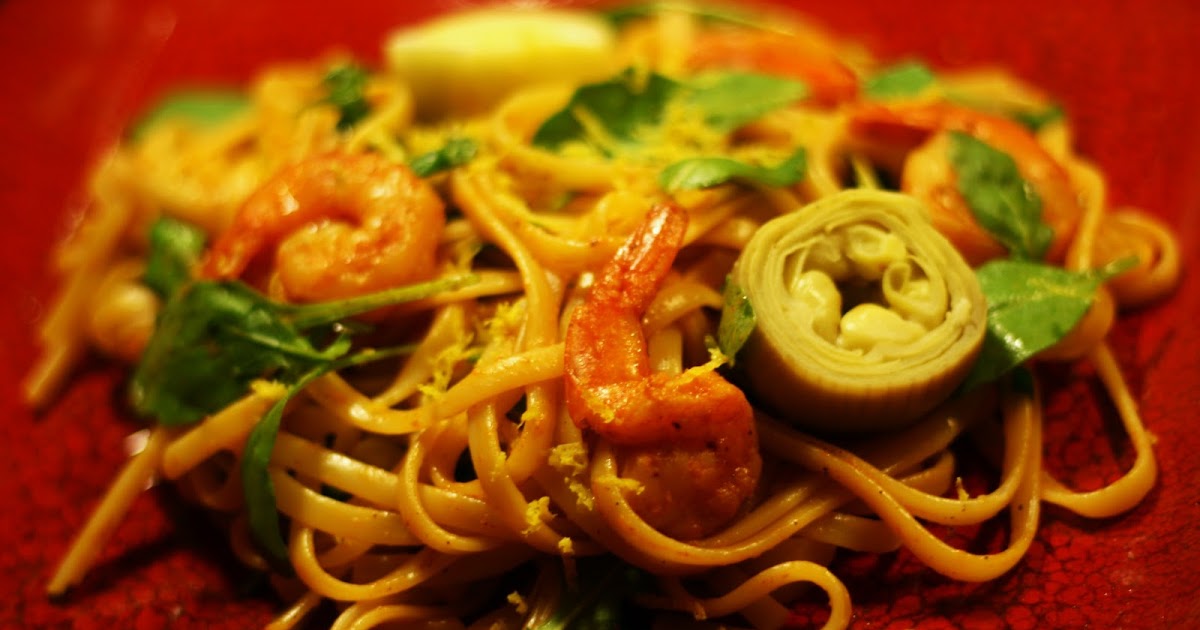 Bakvägen Jamie Olivers spaghetti med räkor och ruccola