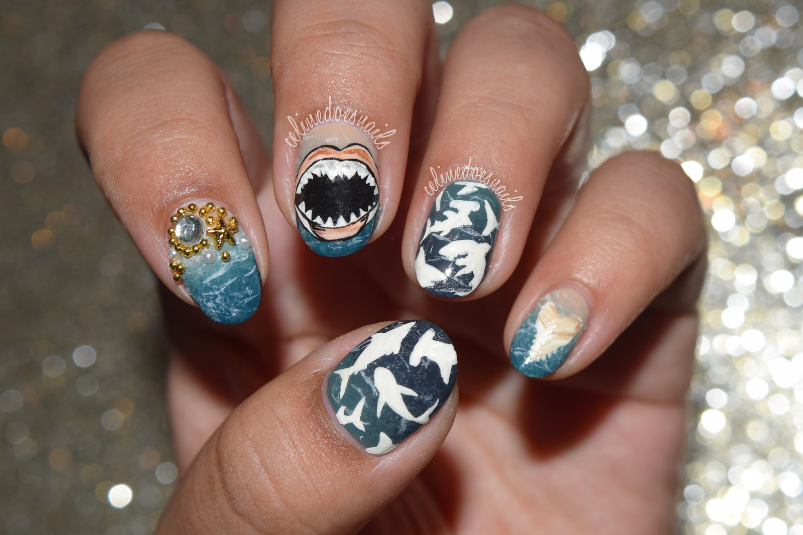 shark nail art design