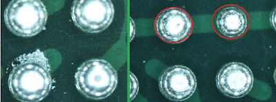 Solder sphere contamination and different sized solder spheres