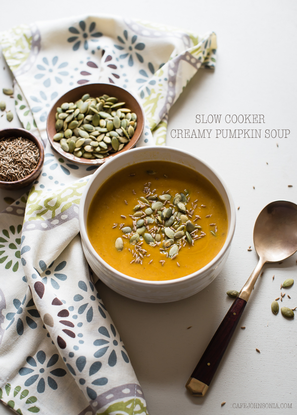 Slow Cooker Creamy Pumpkin Soup from Cafe Johnsonia Slow Cooker or