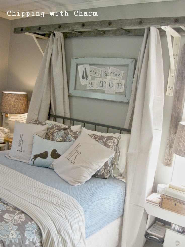 Chipping with Charm: ladder bed canopy...http://www.chippingwithcharm.blogspot.com/