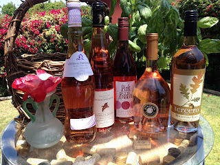 Rose wines on table outdoors