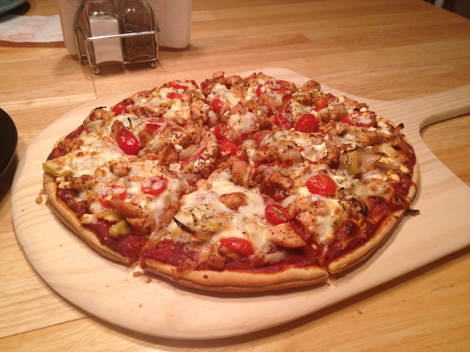 Cardio Pizza Chicken, Artichoke, Feta, and Tomato Pizza with a Beer Crust
