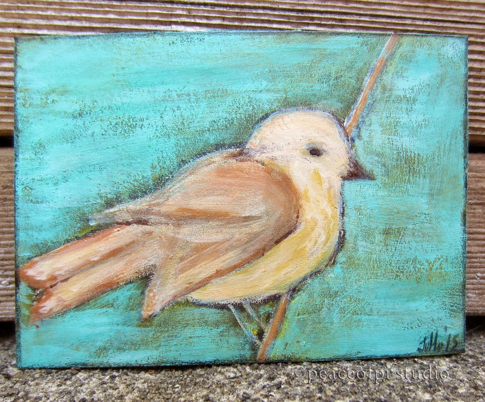 peaceofpi studio Wren Bird Tiny ACEO Painting