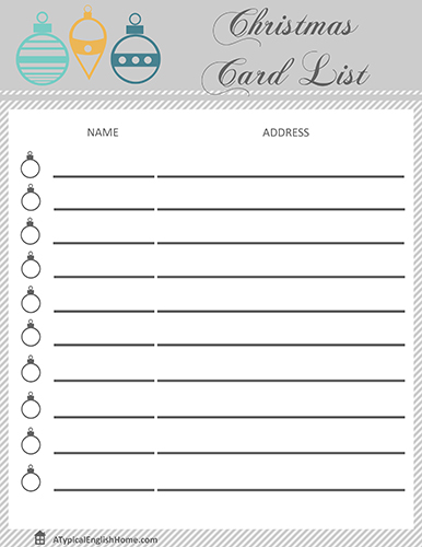 printable christmas card list