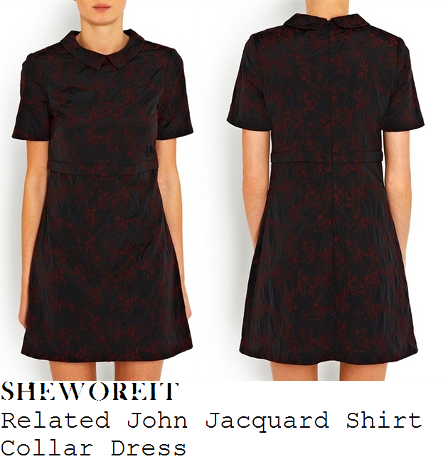 caroline-flack-black-and-red-filigree-lace-print-collared-short-sleeve-dress-xtra-factor