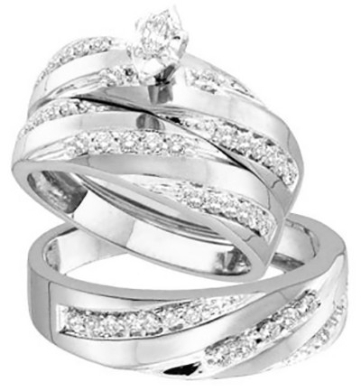 carat diamond wedding trio rings with marquise diamond engagement ring