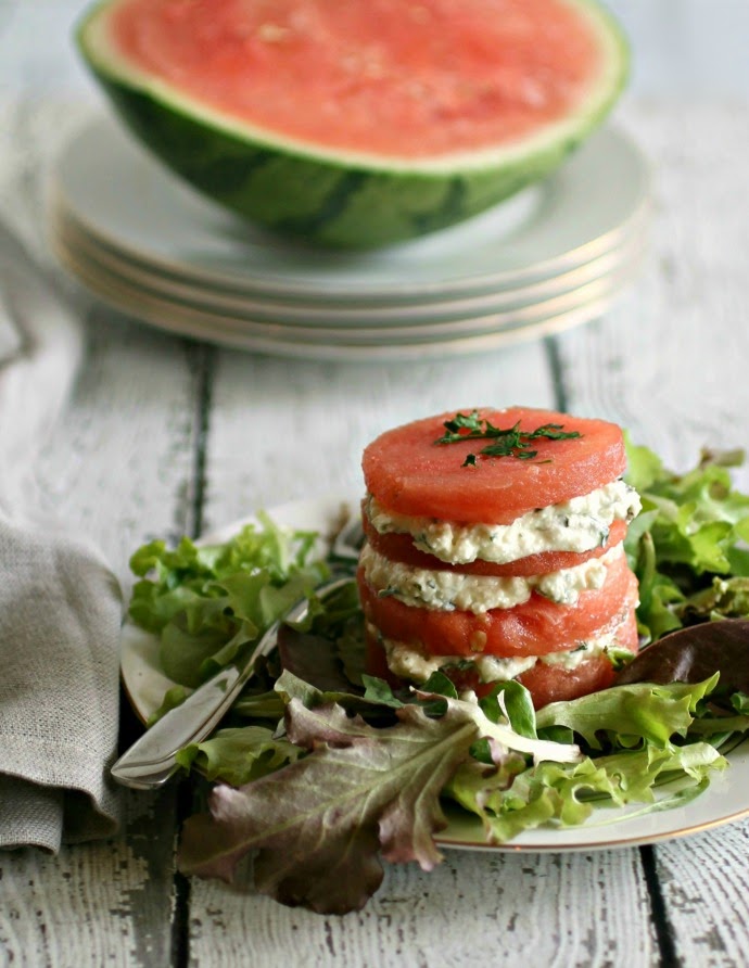 Hungry Couple Watermelon and Herbed Feta Cheese Salad