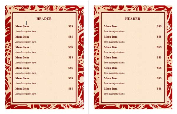 free restaurant menu templates for microsoft word