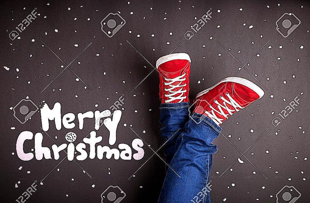 Christmas Concept With Red Shoes And White Chalk Stock Photo Christmas Concept With Red Shoes And White Chalk Stock Photo