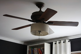 first try with drum shade, ceiling fan makeover