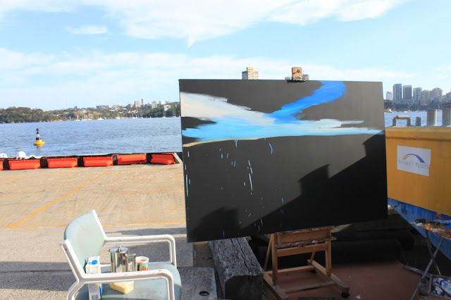 Starting a large plein air painting of Goat Island from Moore's Wharf by artist Jane Bennett Starting a large plein air painting of Goat Island from Moore's Wharf by artist Jane Bennett