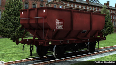 Fastline Simulation: An example of a rebodied dia. 1/146 hopper painted in freight brown livery with brown under frame and black running gear.