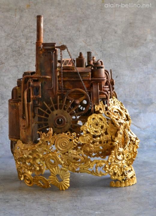Alain Bellino esculturas caveiras crânios dourados steampunk góticas detalhadas Alain Bellino esculturas caveiras crânios dourados steampunk góticas detalhadas