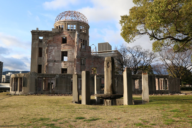 A close view of Hiroshima Peace Memorial (Genbaku Dome) or also known as A-Bomb Dome in Hiroshima, Japan A close view of Hiroshima Peace Memorial (Genbaku Dome) or also known as A-Bomb Dome in Hiroshima, Japan
