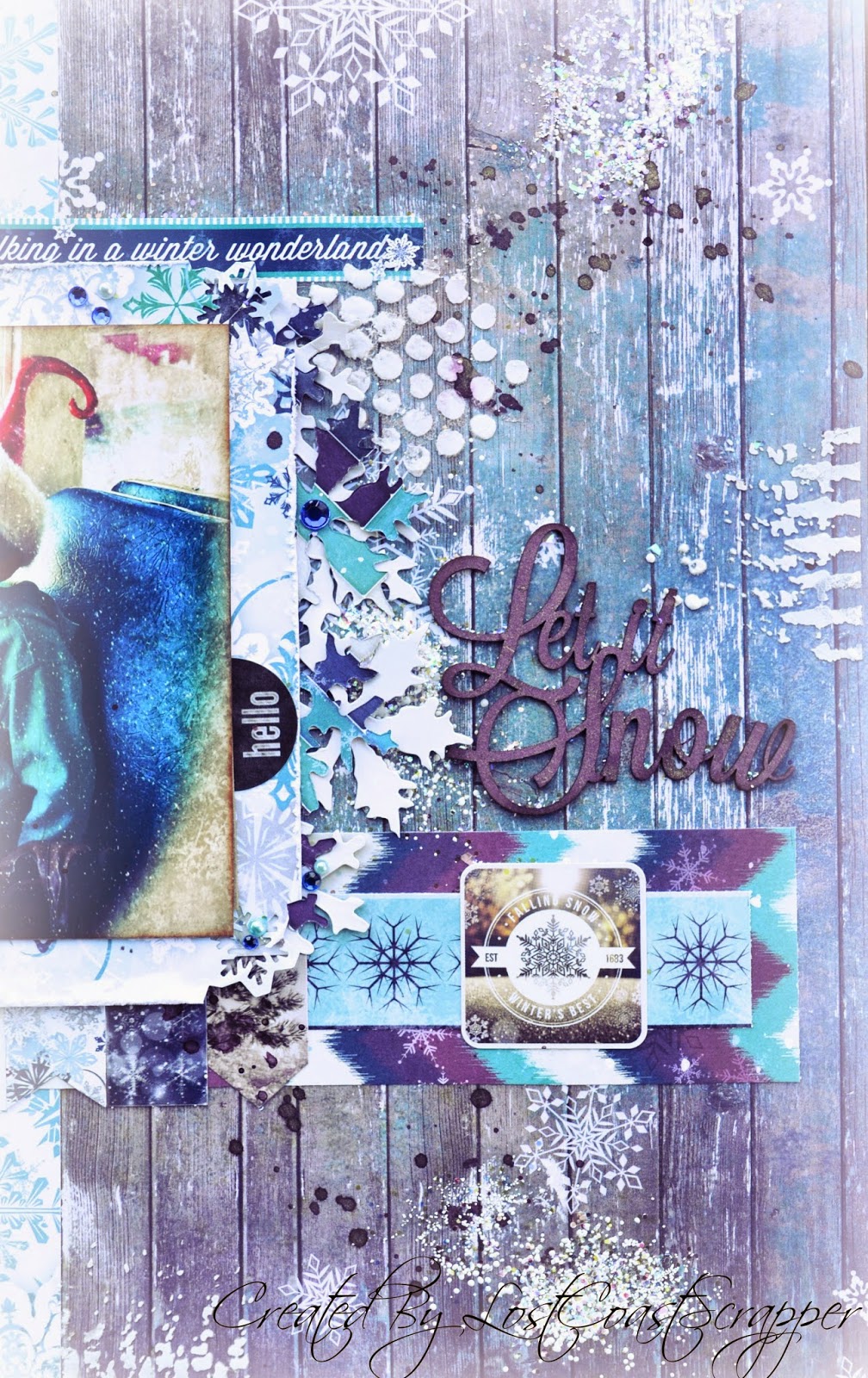 Scraps Of Darkness scrapbook kits- Northern Lights Kit - wonderful wintery mixed media layout by Karen Zueger-Brownell