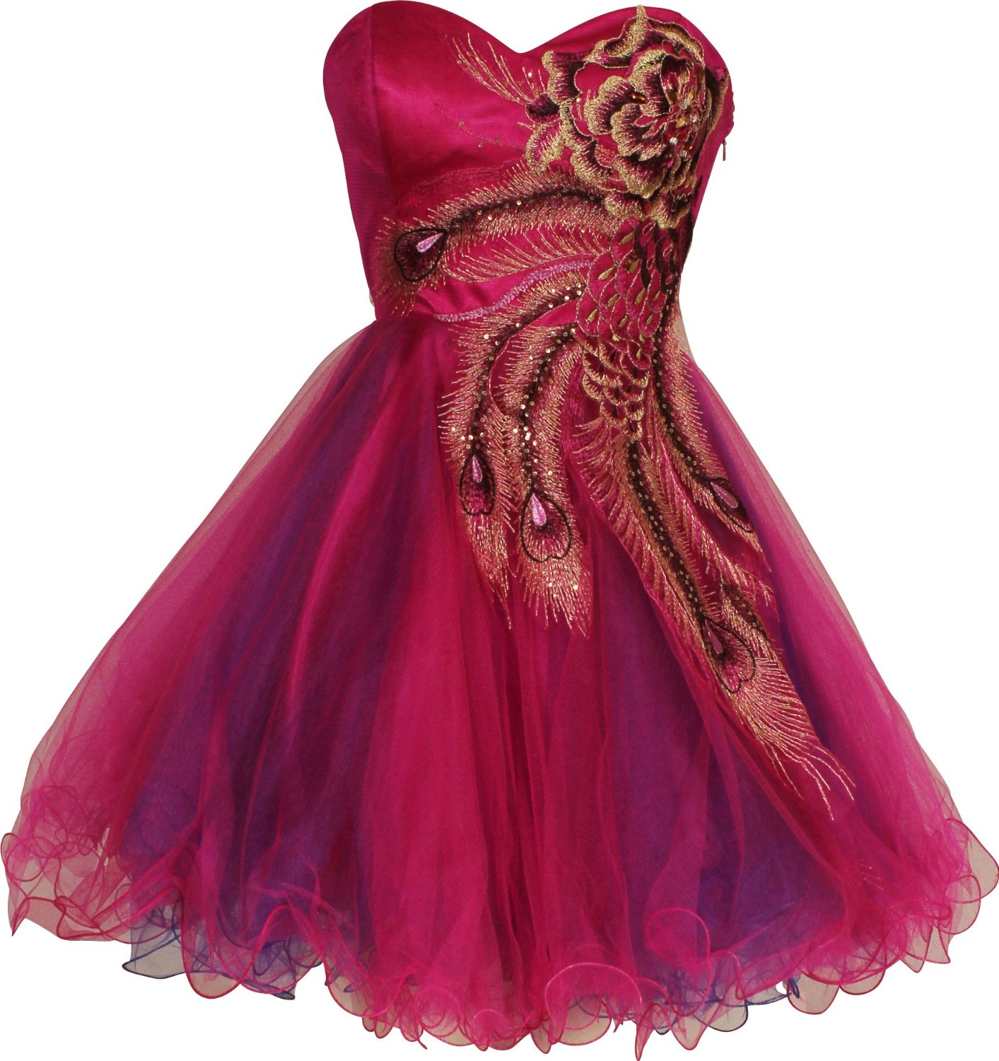 Fuchsia peacock party prom gowns, short prom dresses