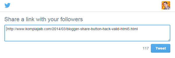 Tweet Button Blogger With Text, Via, And Related No Javascript Tweet Button Blogger With Text, Via, And Related No Javascript