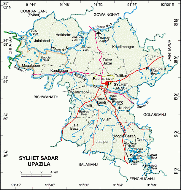 Sylhet Sadar Upazila Map Maps Of Bangladesh: Sylhet Sadar Upazila