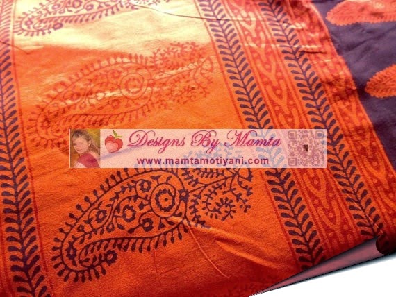 Bagh Print Natural Dyed Fabric Tangerine Organic Bagh Print Natural Dyed Fabric Tangerine Organic