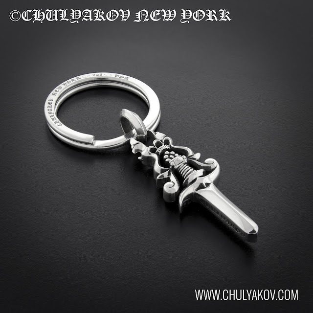 designer hiphop gothic rock rockin biker 925 sterling silver poniard dagger key-chain 