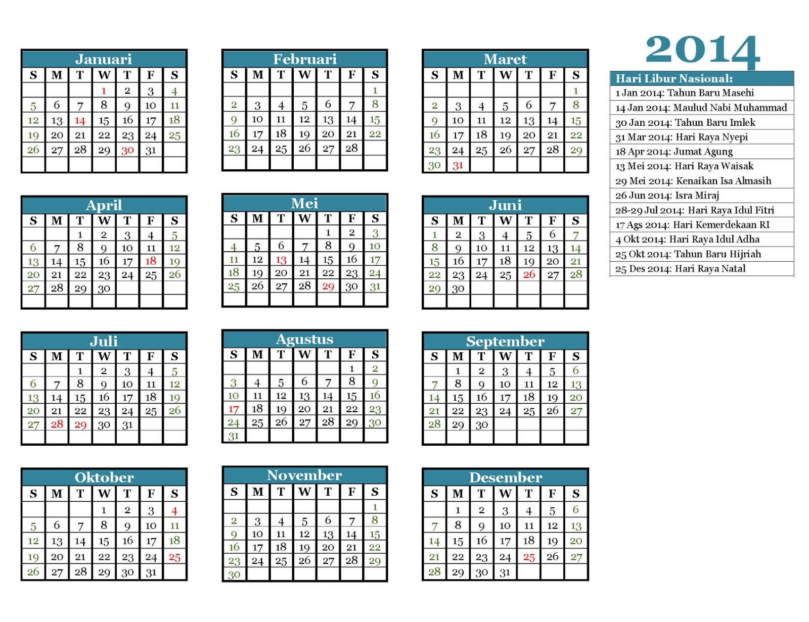 Hari Libur Nasional Tahun 2014