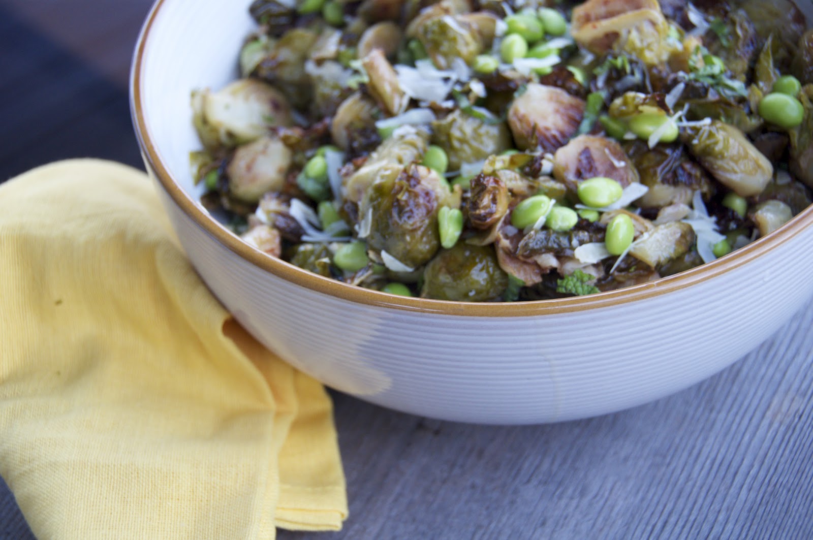 see you in the morning brussels sprouts + edamame with lemon, pecorino