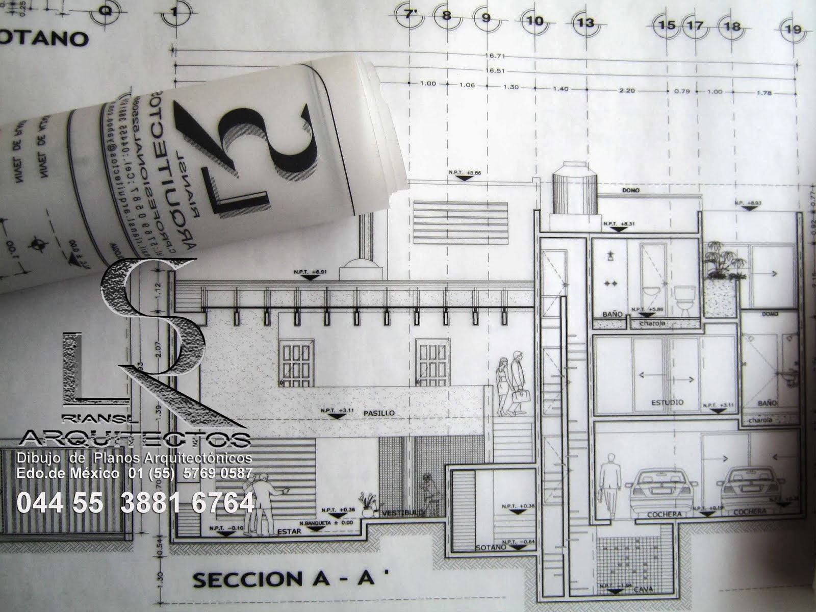 Planos Arquitectonicos impresos a escala en papel 60x90 cm, DIBUJÓ : Arq. Rigoberto Sánchez López