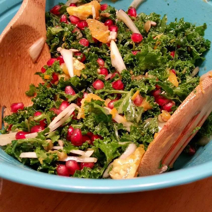 What I'm Cooking Now Elizabeth's Massaged Kale Salad with Pomagranate