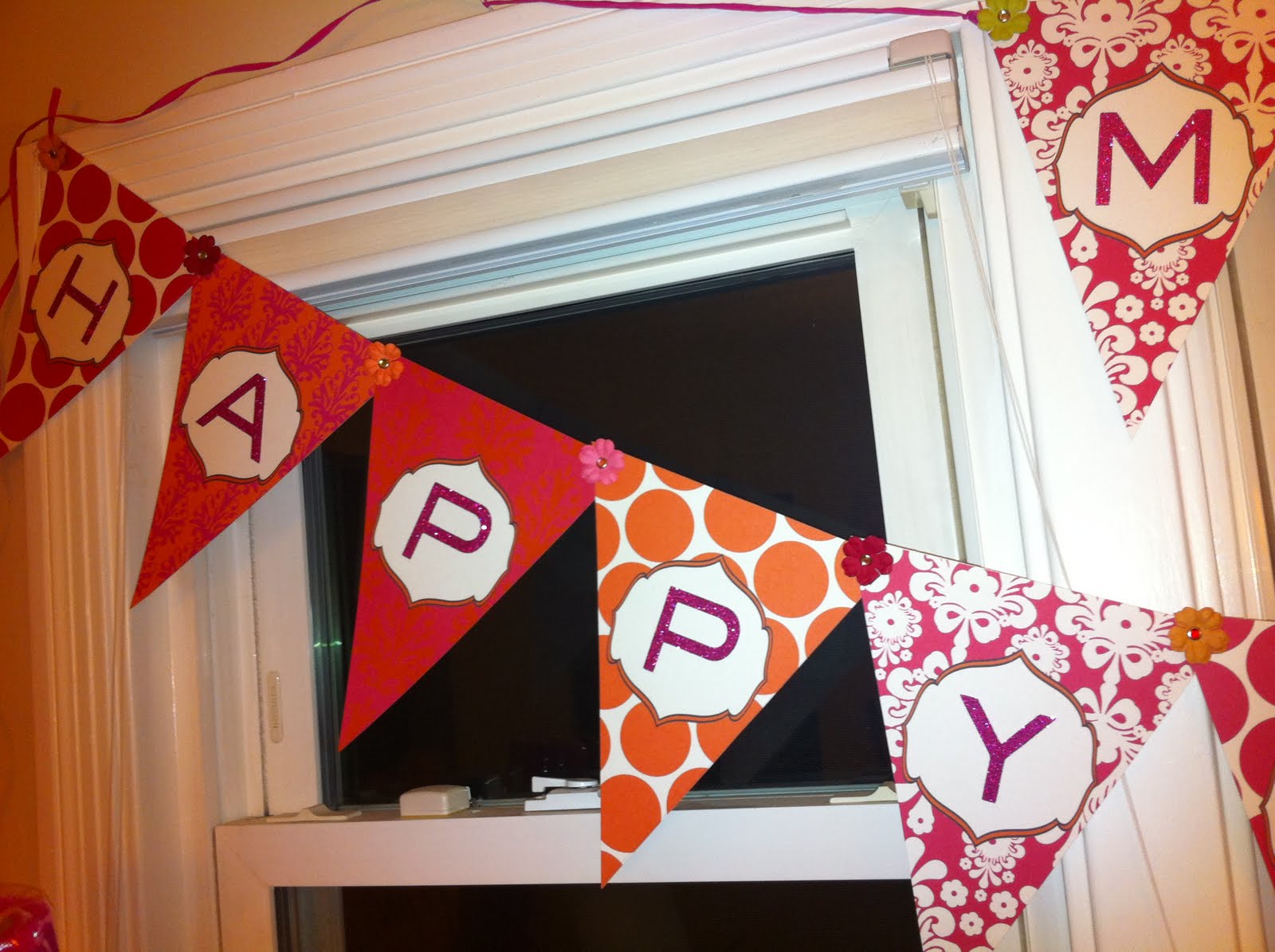 Cake Face Toppers Happy Birthday pink and orange banner