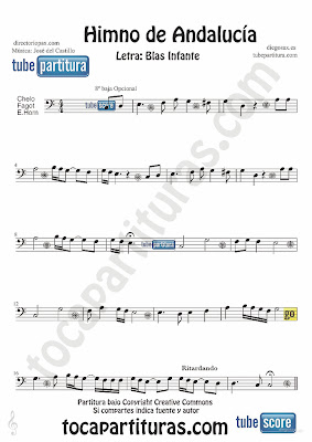 Tubepartitura Himno de Andalucía partitura para Chelo y Fagot Música de José del Castillo y con la letra de Blas Infante
