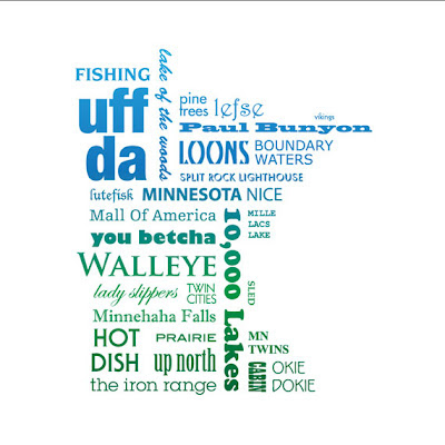 Minnesota phrases placed in the shape of Minnesota