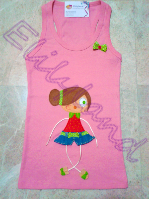 Camiseta Nadadora  Mini-Elily Fresa Muñeca Fieltro Vaquero Hecho a Mano