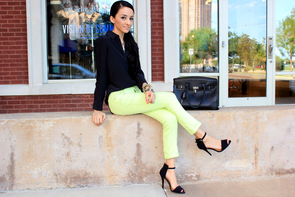 Lime green jeans.