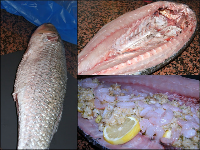 Stuffing and baking a big fish - Fleur d'oranger, Masala & Co..