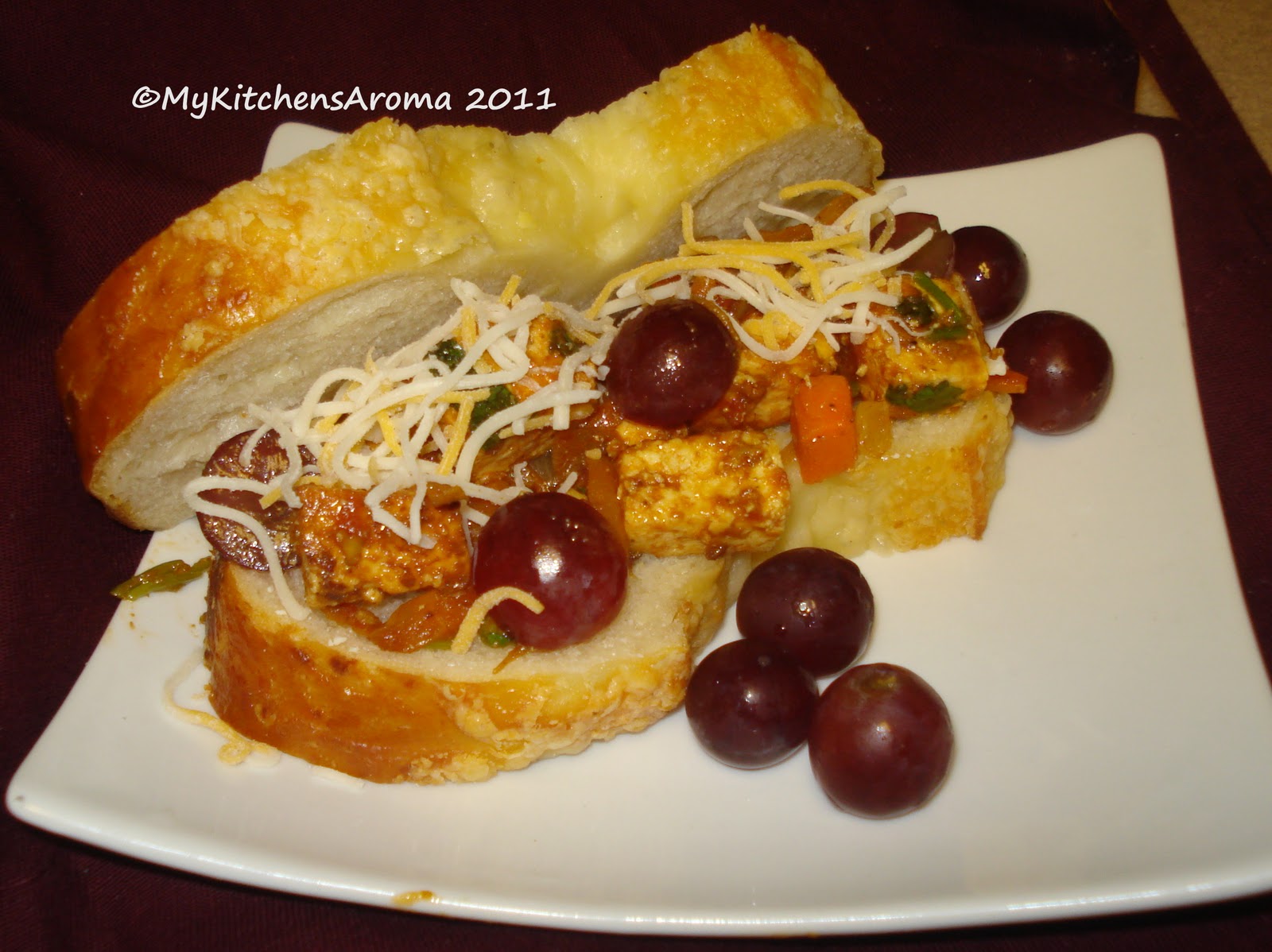 The Sizzling Pan "Fusion Cuisine" Paneer Chili,Grapes and Asiago