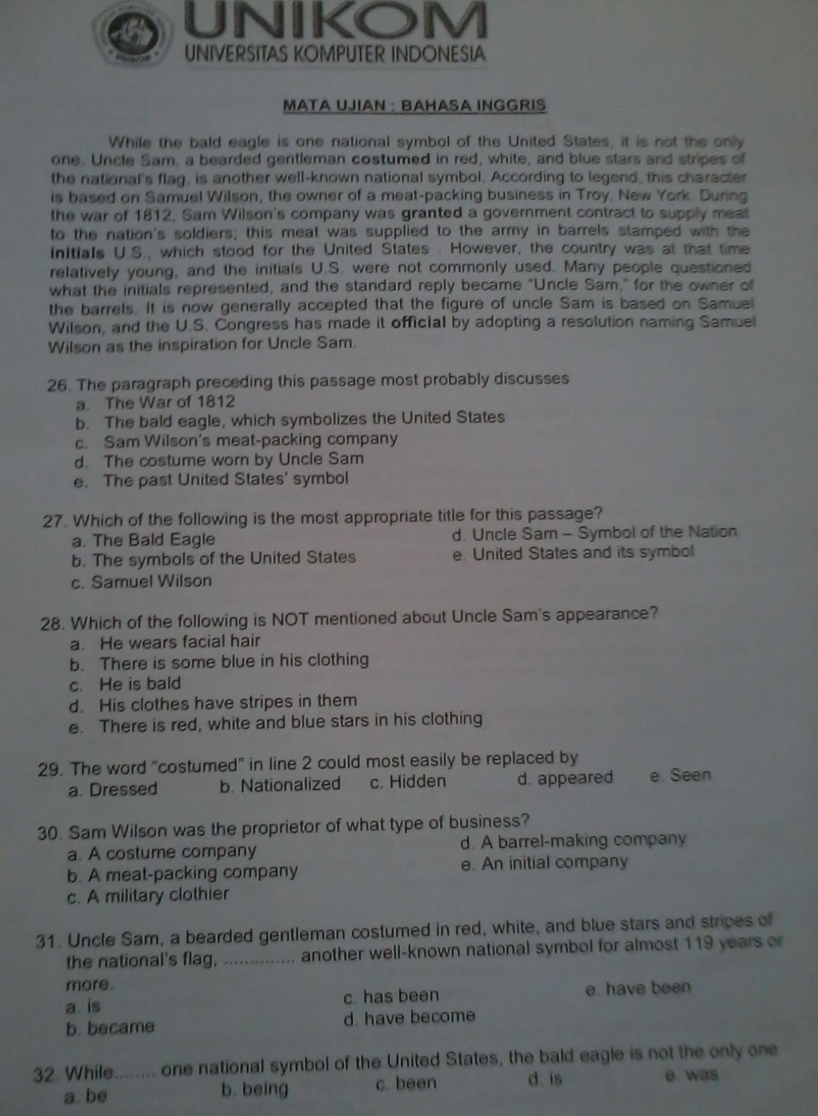 Mari Belajar Soal Usm Unikom Tahun Akademik 2012 2013
