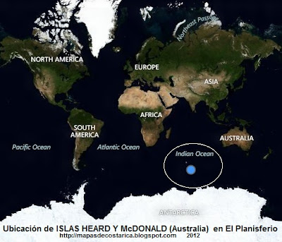 El Mundo. Ubicación de ISLAS HEARD Y McDONALD (Australia) en El Planisferio, vista aérea, BING El Mundo. Ubicación de ISLAS HEARD Y McDONALD (Australia) en El Planisferio, vista aérea, BING