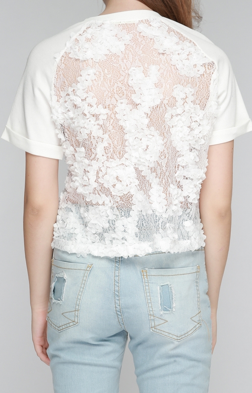 3D Flower Laced See-Thru Top