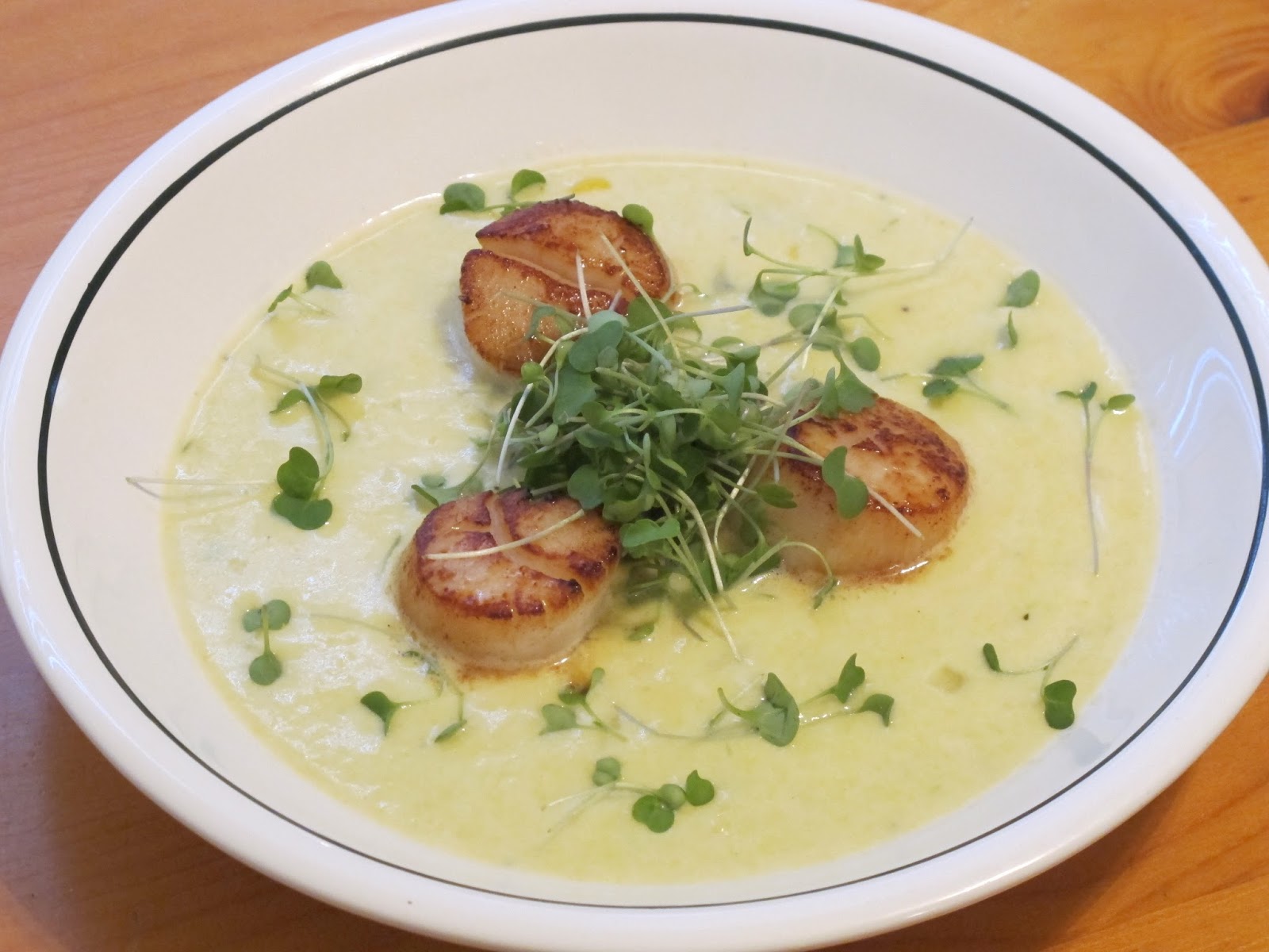 Kitchen Sink Diaries Jalapeno Corn Soup with Seared Scallops