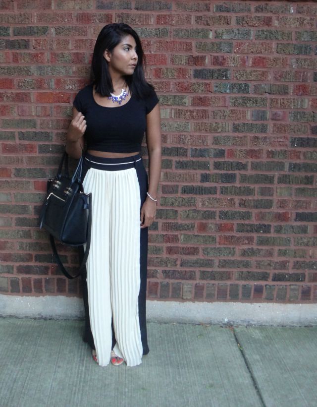 outfit flared pleated pants