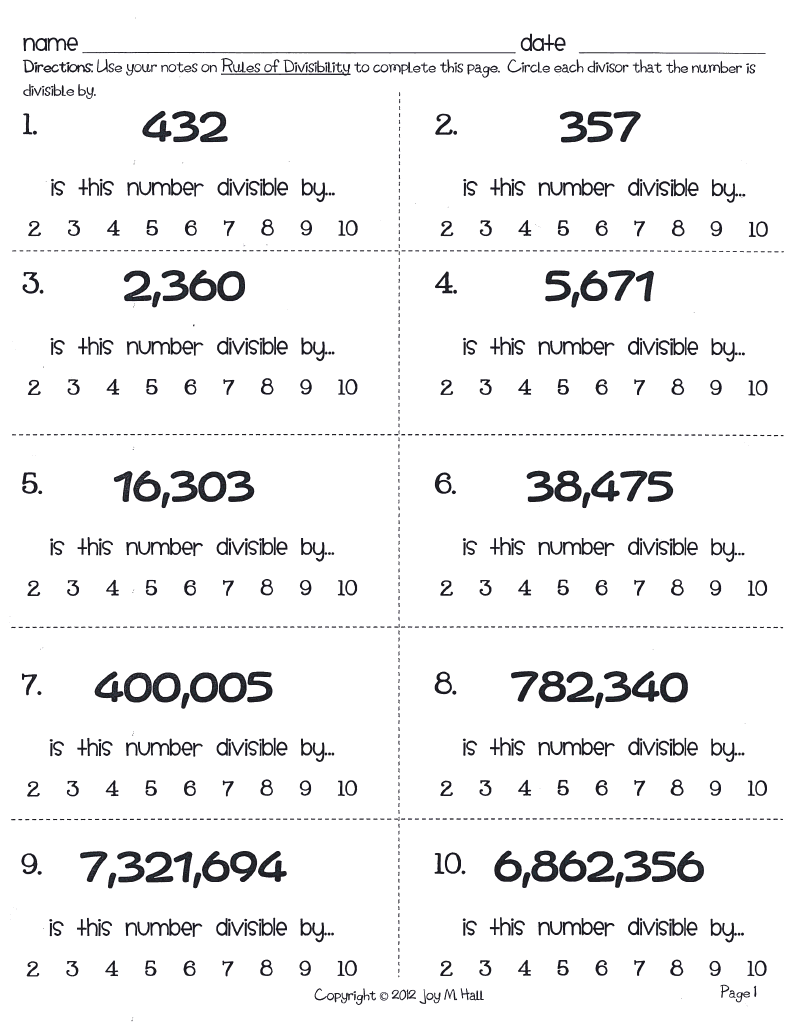 Worksheets Divisibility Worksheets divisibility worksheets 5th grade rules worksheet on unit 1 introduction to fifth grade