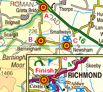 Map of the Greta Bridge to Richmond area