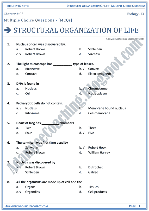 structural-organization-of-life-multiple-choice-questions-biology-notes-for-class-9th